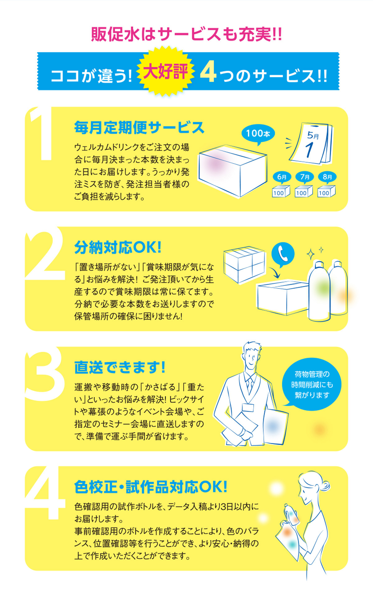 販促水はサービスも充実!!